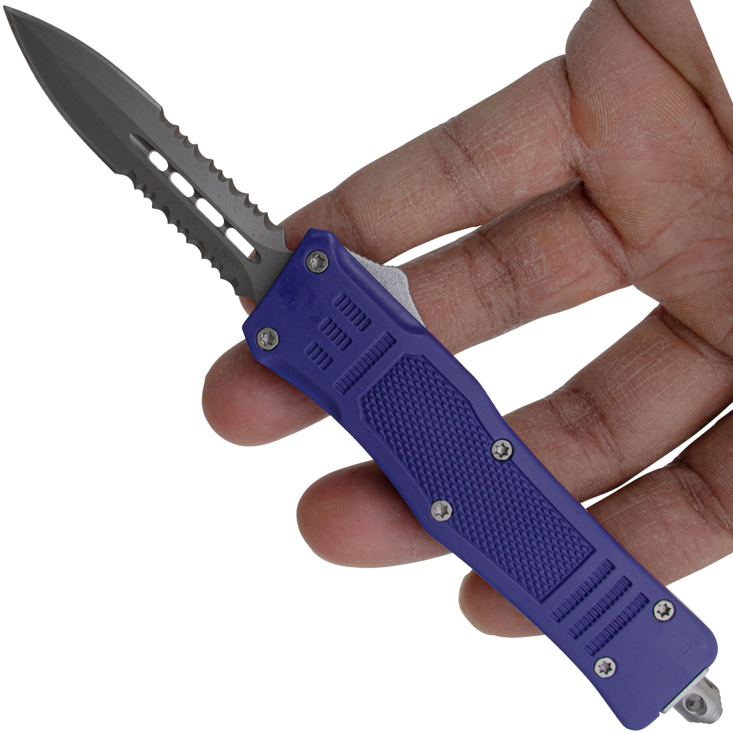 Covert OPS USA OTF Automatic Knife 7 Inch Overall Double Serrated Navy